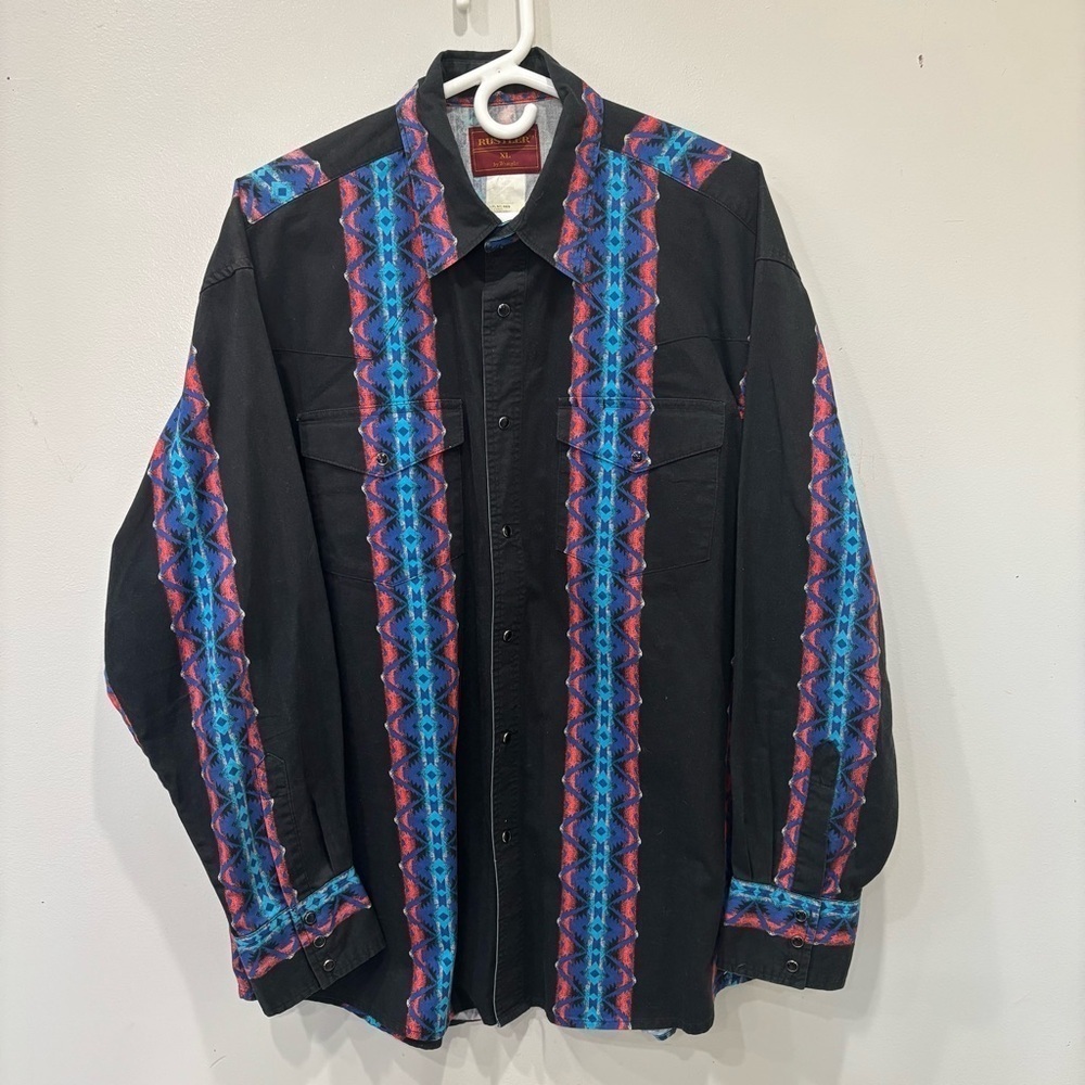 Rustler By Wrangler Vintage Pearl Snap Button Down Shirt Men’s Size XL